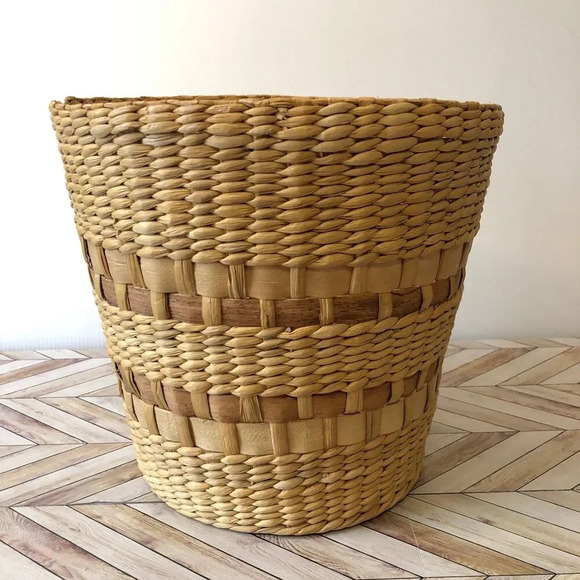 Vintage Woven Round Basket Planter Hippie Boho Chic - Picture 1 of 7